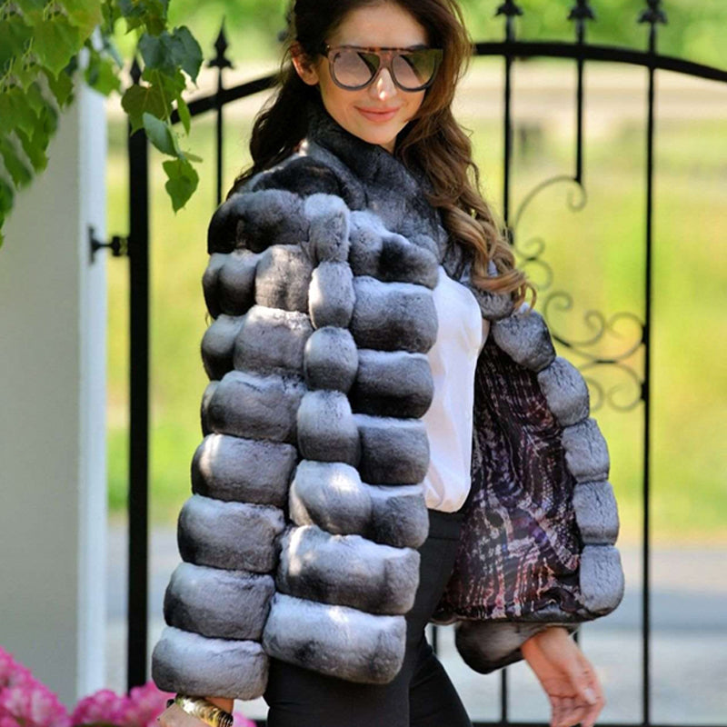 Rex Rabbit Chinchilla Color Fur Coat