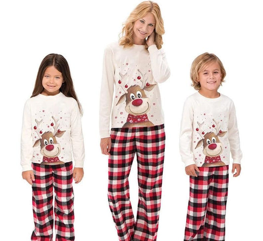 Cartoon Deer Family Matching Christmas Pajamas Set