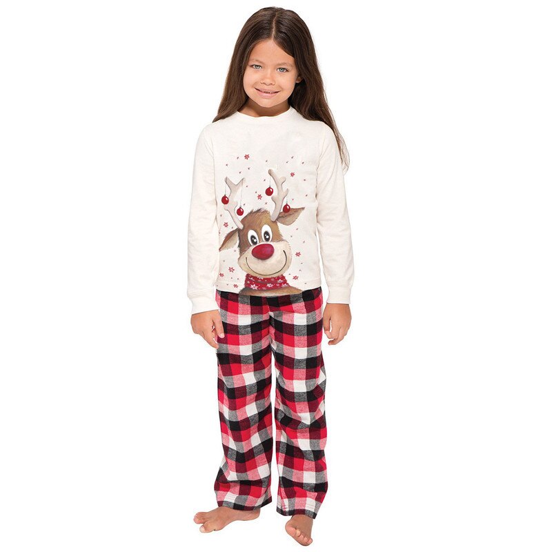 Cartoon Deer Family Matching Christmas Pajamas Set