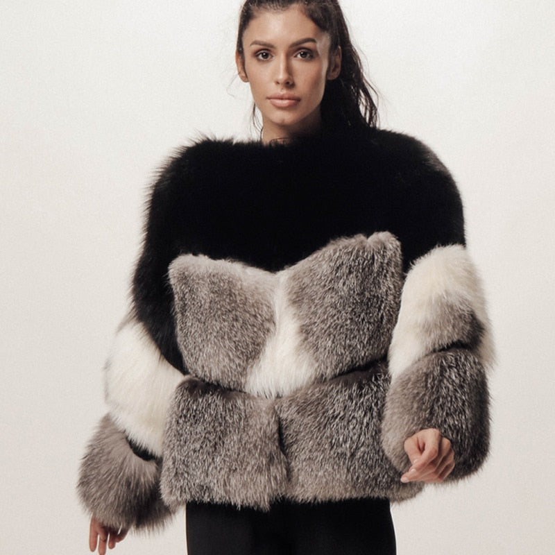 Real Red Fox Fur Full Pelt Patchwork Short Coats