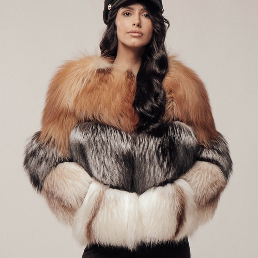 Real Red Fox Fur Full Pelt Patchwork Short Coats