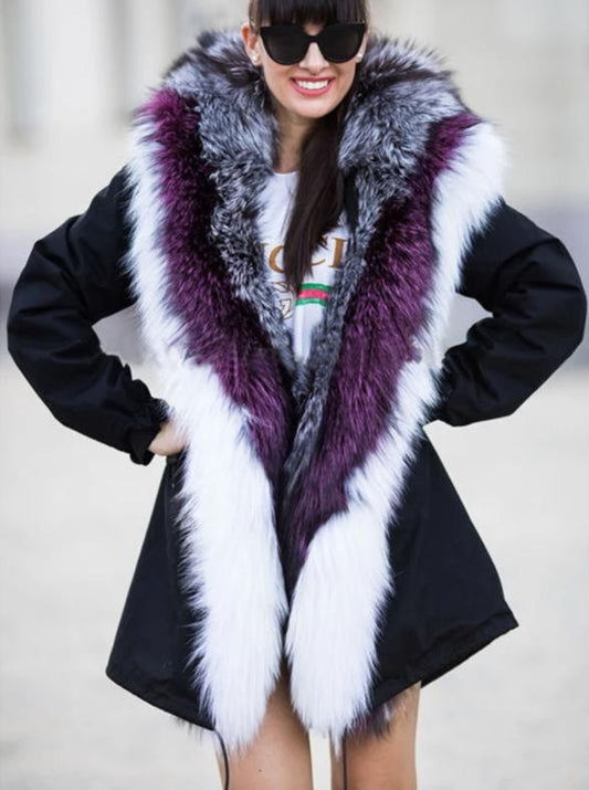 3 Tone Real Silver Fox Fur Collar/Parka Rabbit Fur Liner Coats