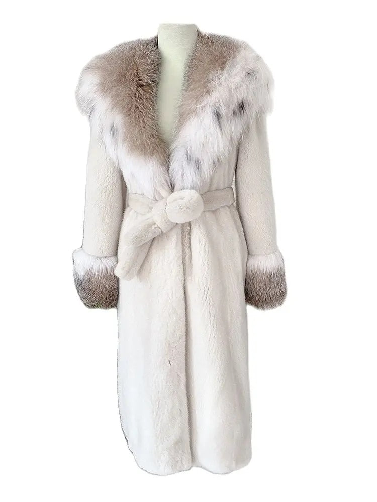 Luxury Lynx Collar Real Mink Fur Coats X-Long