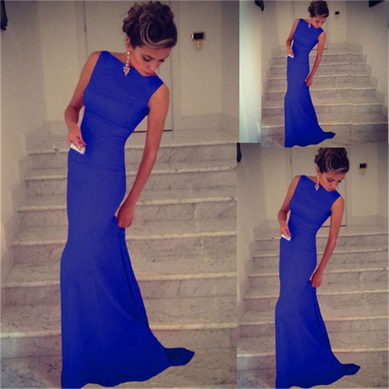 Sleeveless Long Solid Formal Cocktail/Prom Gown