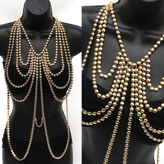 Golden Bead Long Tassel Necklace