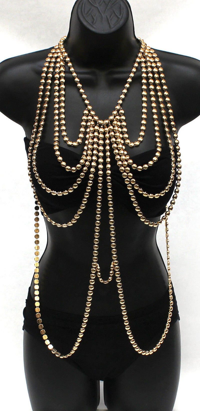 Golden Bead Long Tassel Necklace