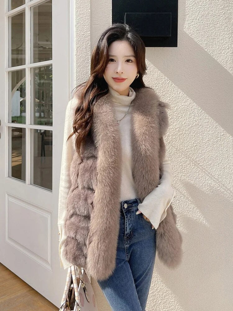 Real Natural Fox Fur Vest  (Plus Sizes)