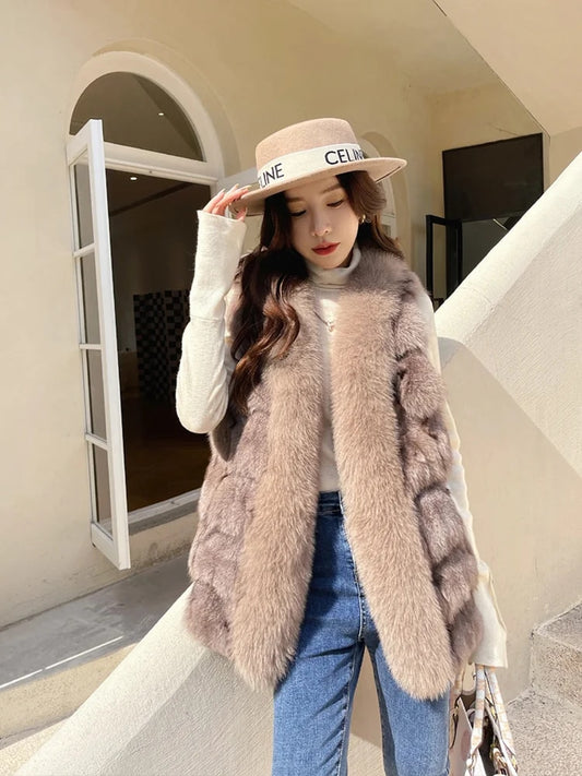 Real Natural Fox Fur Vest (Plus Sizes)