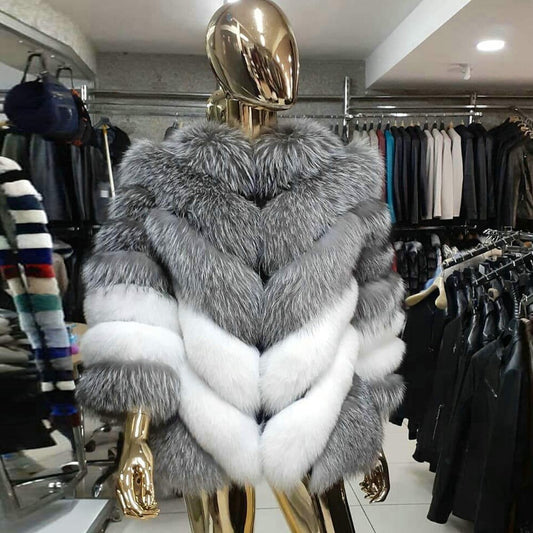 Silver & White Fox Fur Medium Coat