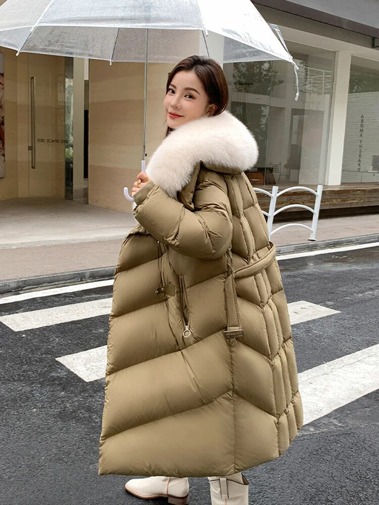 Luxury Goose Down Real Fur Collar Long Puffer Jackets