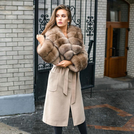 Cashmere Trench Coats Real Fur Collar & Cuffs
