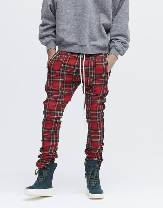 Stripe Plaid Ankle Zipper Trousers