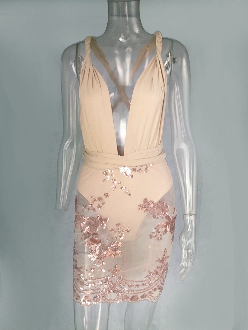 Strapless Backless Deep V Chic Sequin Bandage Dresses