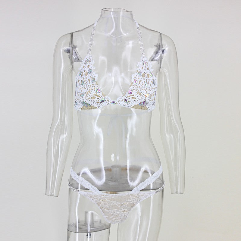 Crystal Lace Up Bikini Sets