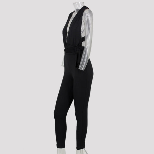 Deep V Cross Backless Jumpsuit