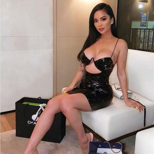 Pu Leather Sleeveless Mini Dresses