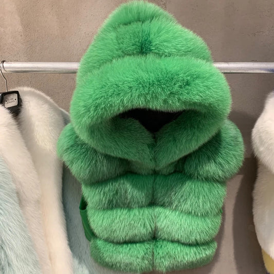 Real Fox Fur Gilet Hooded Vests