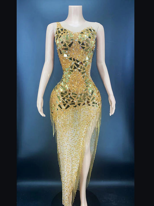 Reflective Triangle Mirror Midi Dress