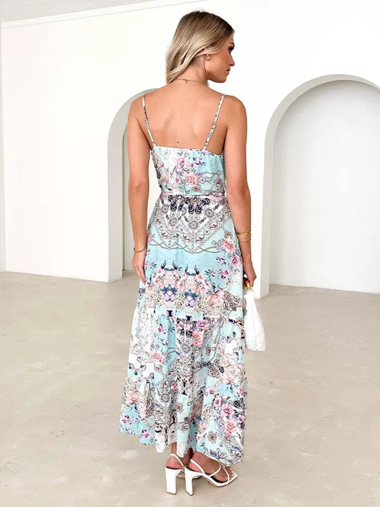 Floral Printed Loose  Slip Maxi Dresses