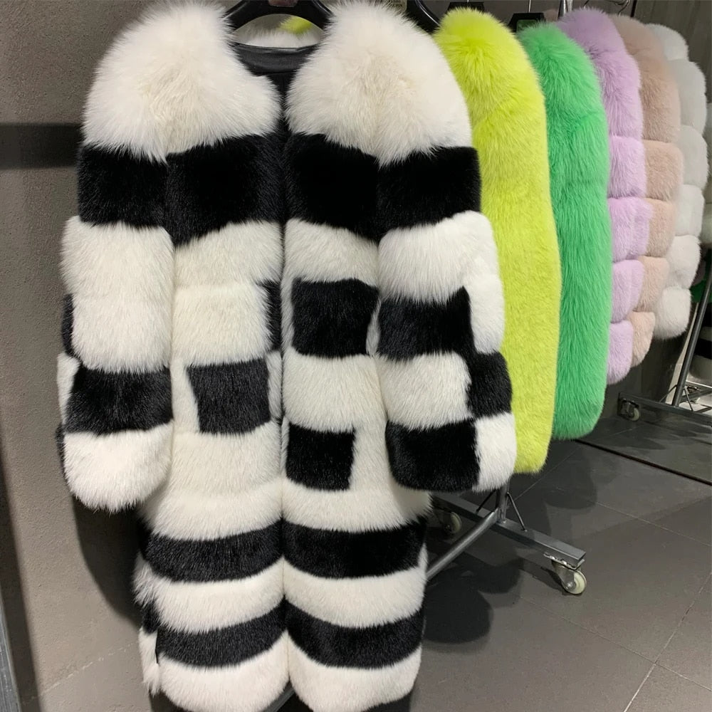 Bar Checker Real Fox Fur Coats