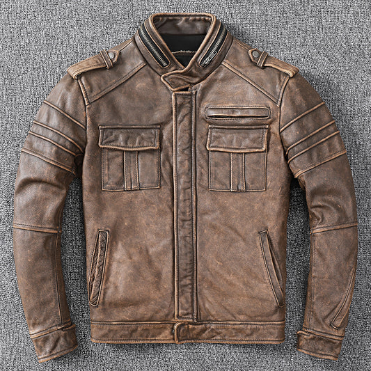 Genuine Leather Vintage Moto Jacket