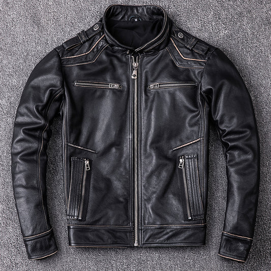 Genuine Leather Vintage Cross Moto Jacket