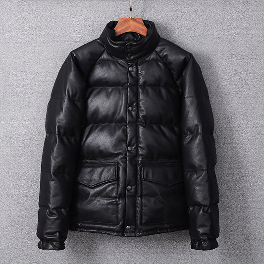 Black Genuine Leather Down Jacket