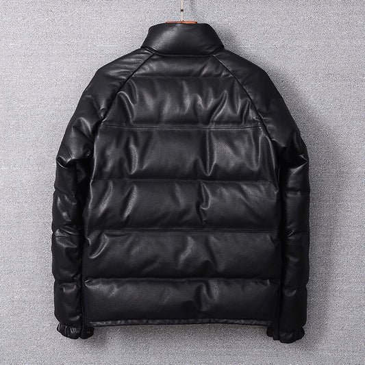 Black Genuine Leather Down Jacket