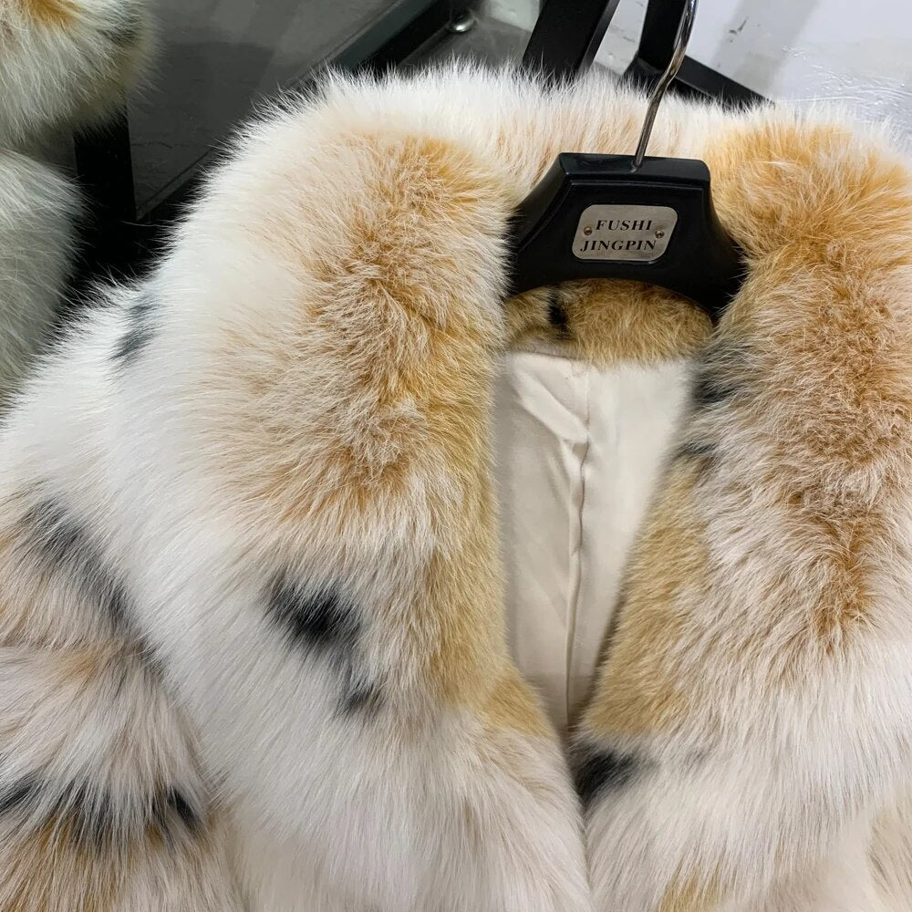 Dotted Long Real Fox Fur Coats