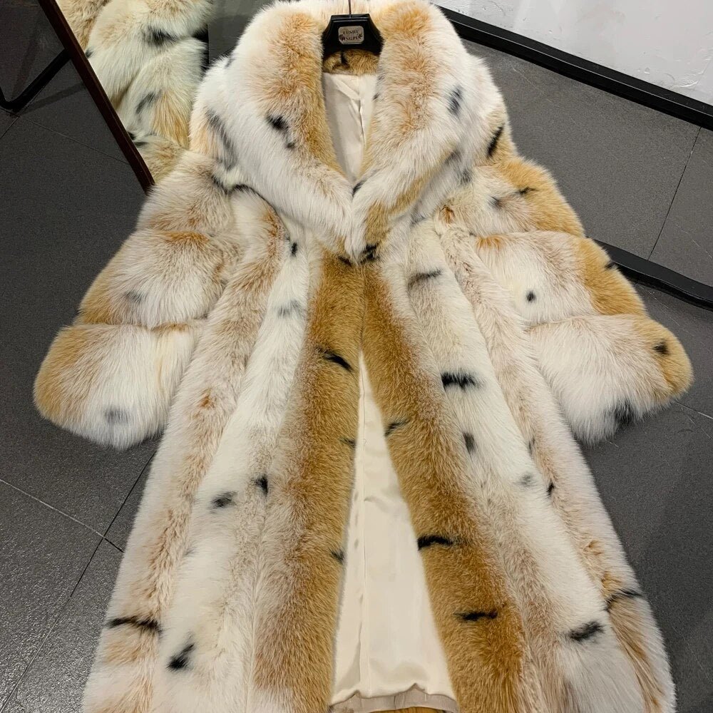 Dotted Long Real Fox Fur Coats