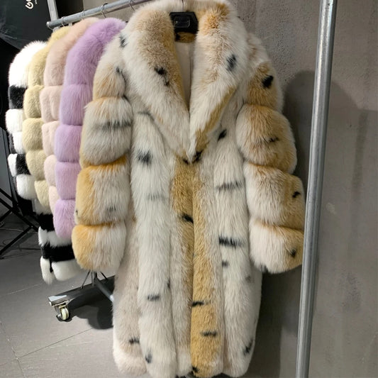 Dotted Long Real Fox Fur Coats