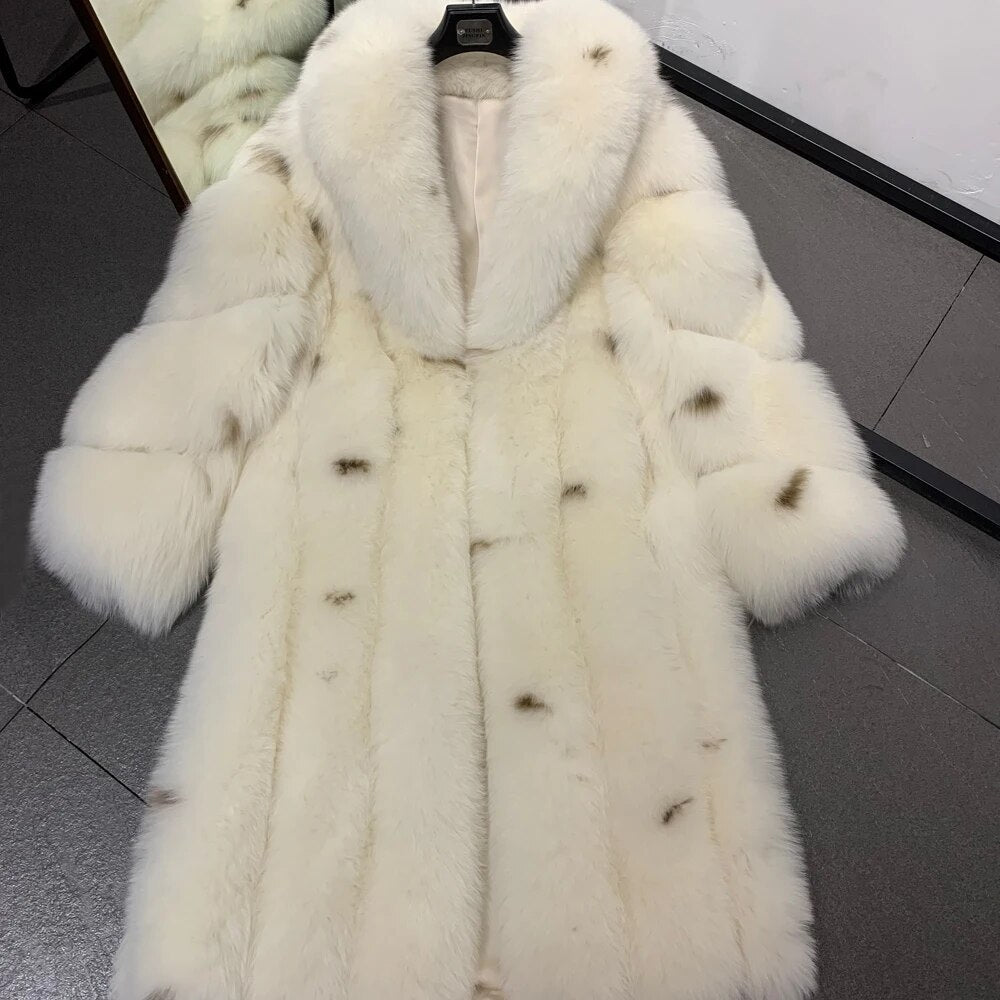 Dotted Long Real Fox Fur Coats