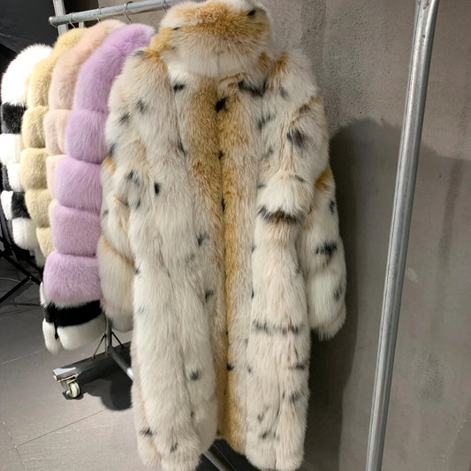 Dotted Long Real Fox Fur Coats