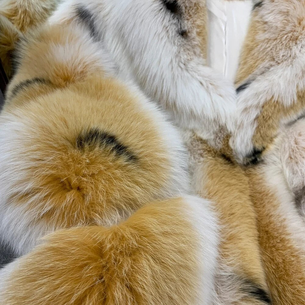 Dotted Long Real Fox Fur Coats