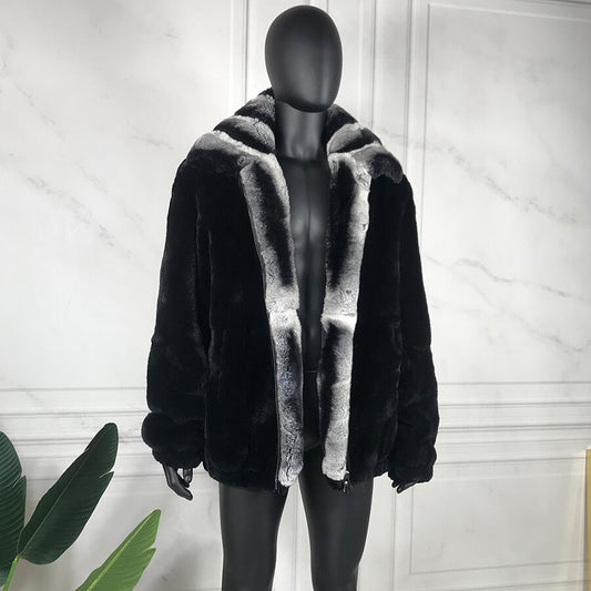 Black Real Rabbit Fur Big Collar & Trim Coats