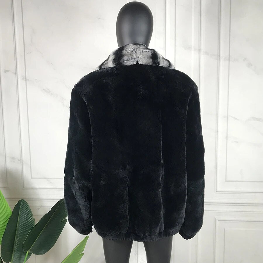 Real Fur Coat Chilla Style Rex Fur Collar