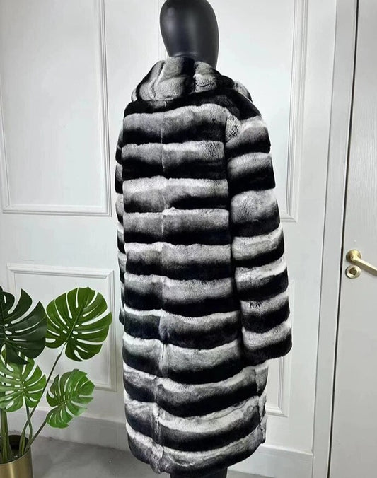 Chinchilla Style Long Real Rex Rabbit Fur Coats