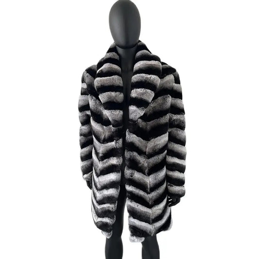 Chinchilla Style Real Rex Rabbit Fur Coat