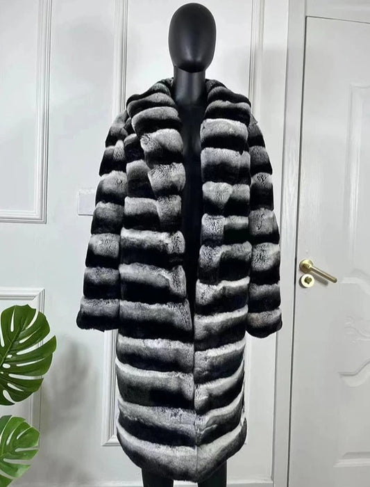 Chinchilla Style Long Real Rex Rabbit Fur Coats