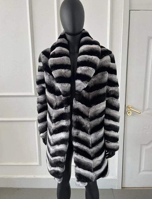 Chinchilla Style Real Rex Rabbit Fur Coat