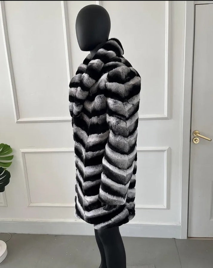 Chinchilla Style Real Rex Rabbit Fur Coat