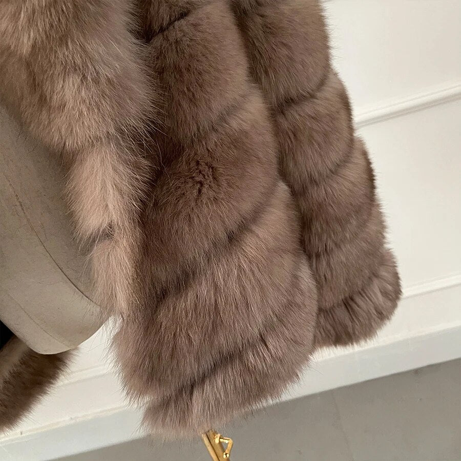Natural Real Fox Fur Coats Turn-down Collar