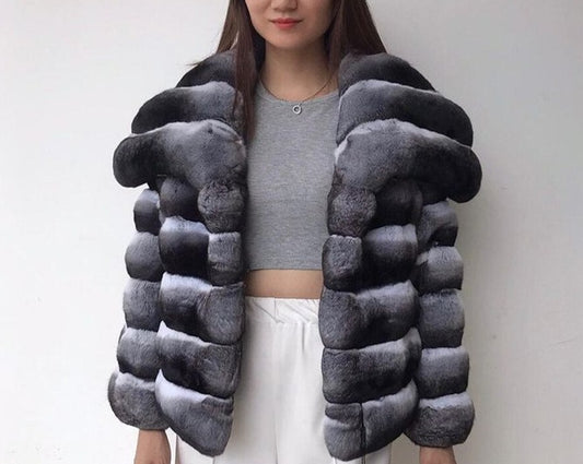 Rex Rabbit Fur Big Turndown Collar Coat