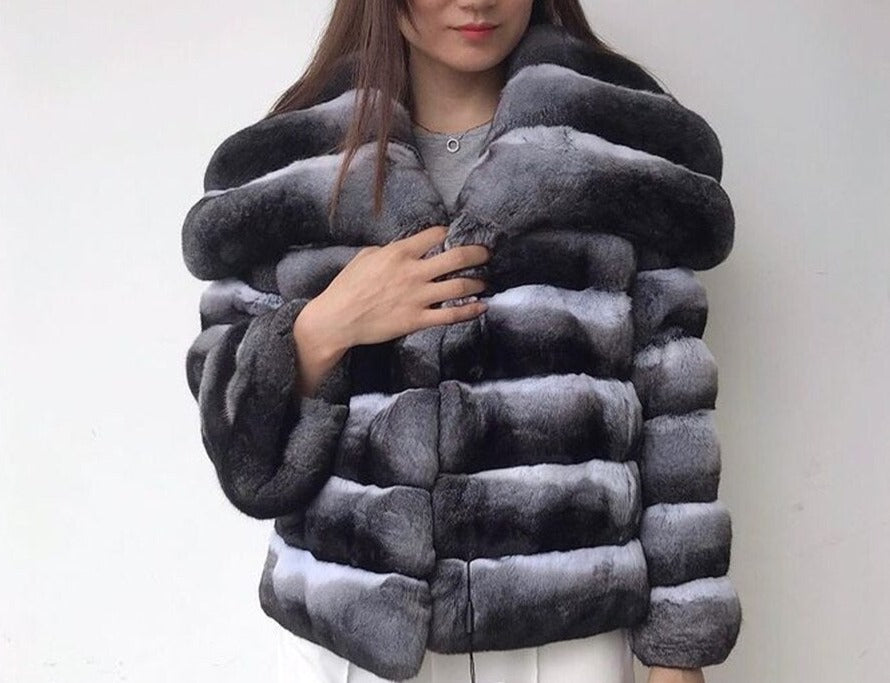 Rex Rabbit Fur Big Turndown Collar Coat
