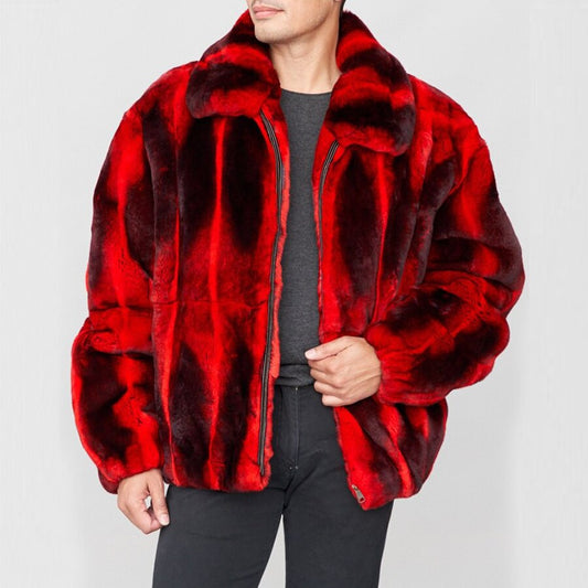 Red Real Rabbit Fur Bombers