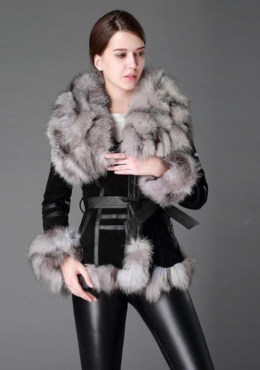 Genuine Leather Suede Fur Wide Collar, Trim, Cuffs Coats