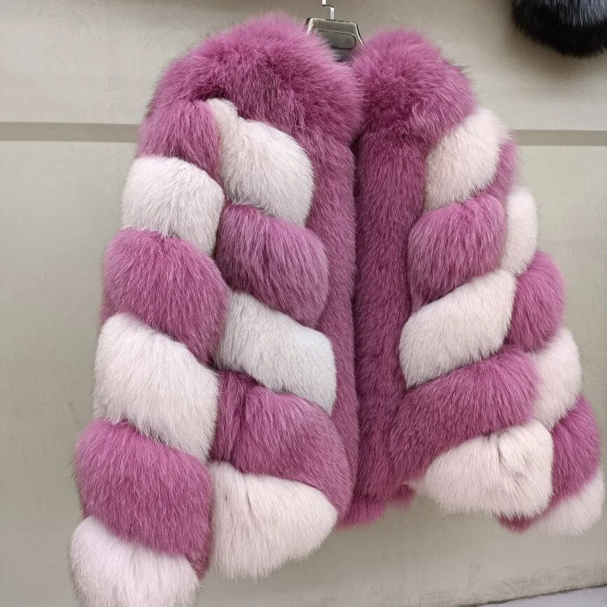 Color Pattern Real Fox Fur Coats