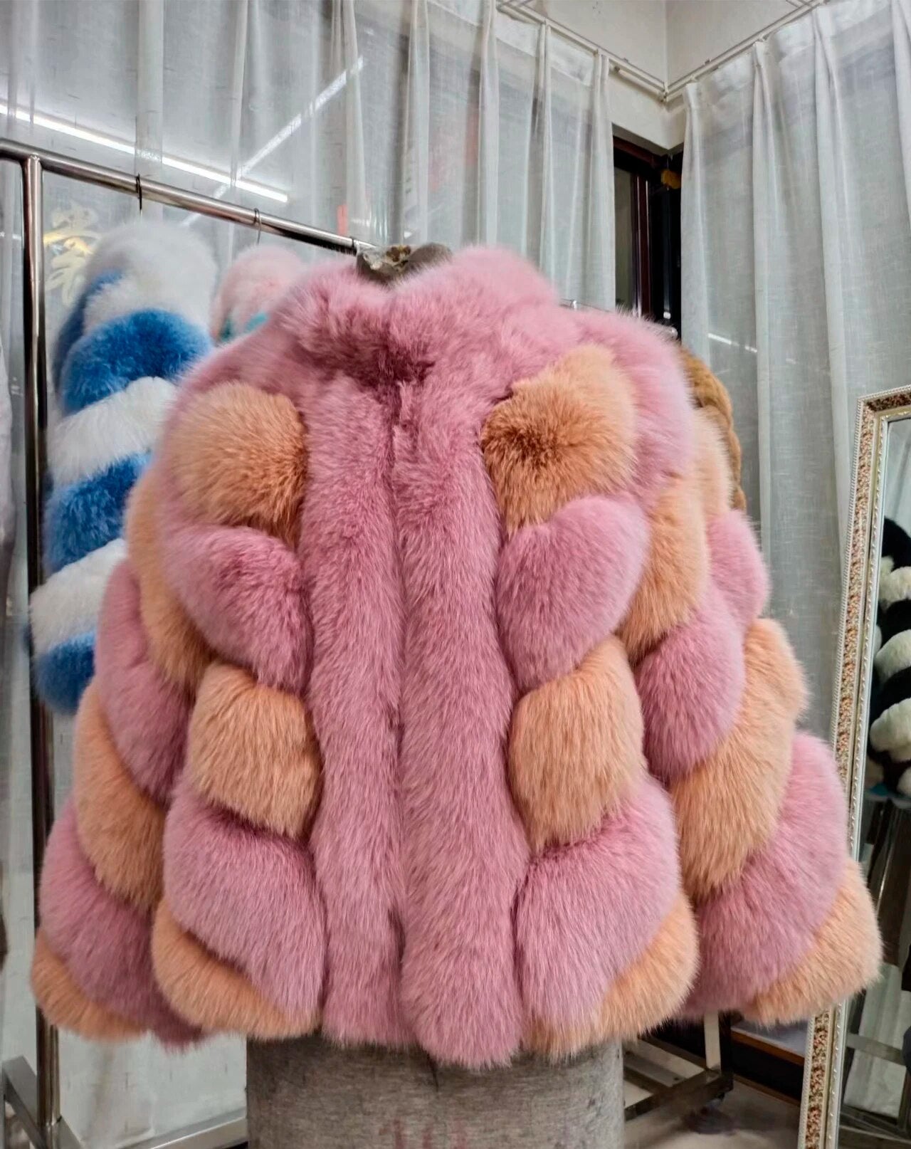 Color Pattern Real Fox Fur Coats