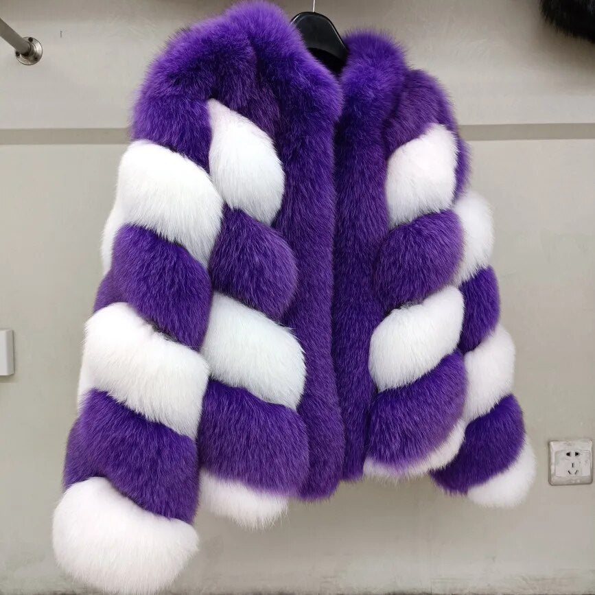 Color Pattern Real Fox Fur Coats