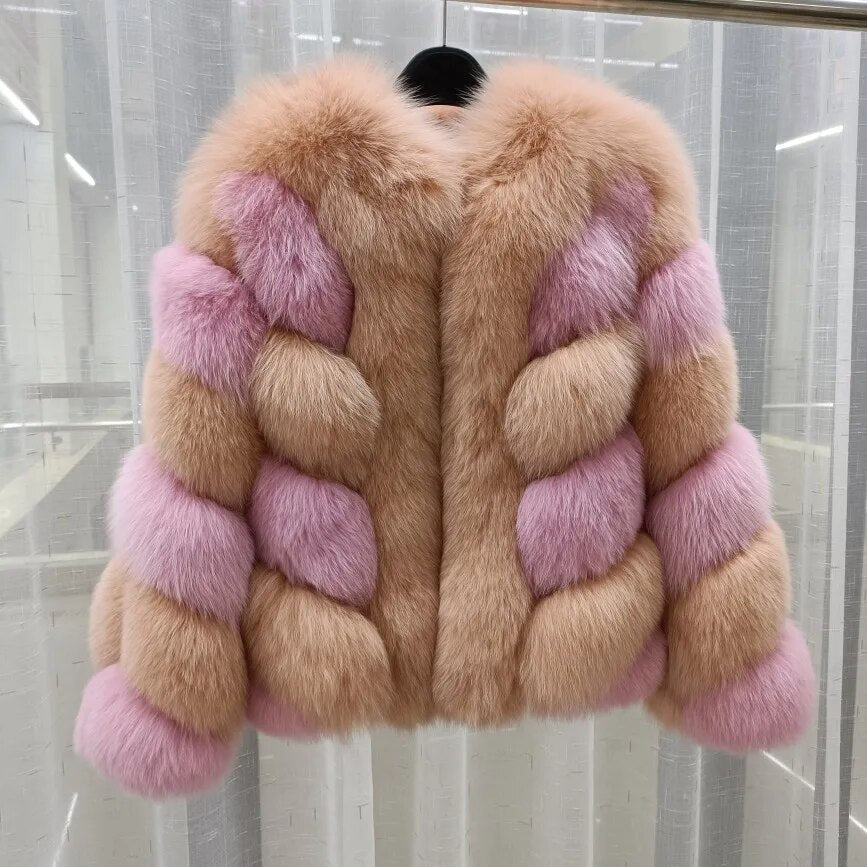 Color Pattern Real Fox Fur Coats